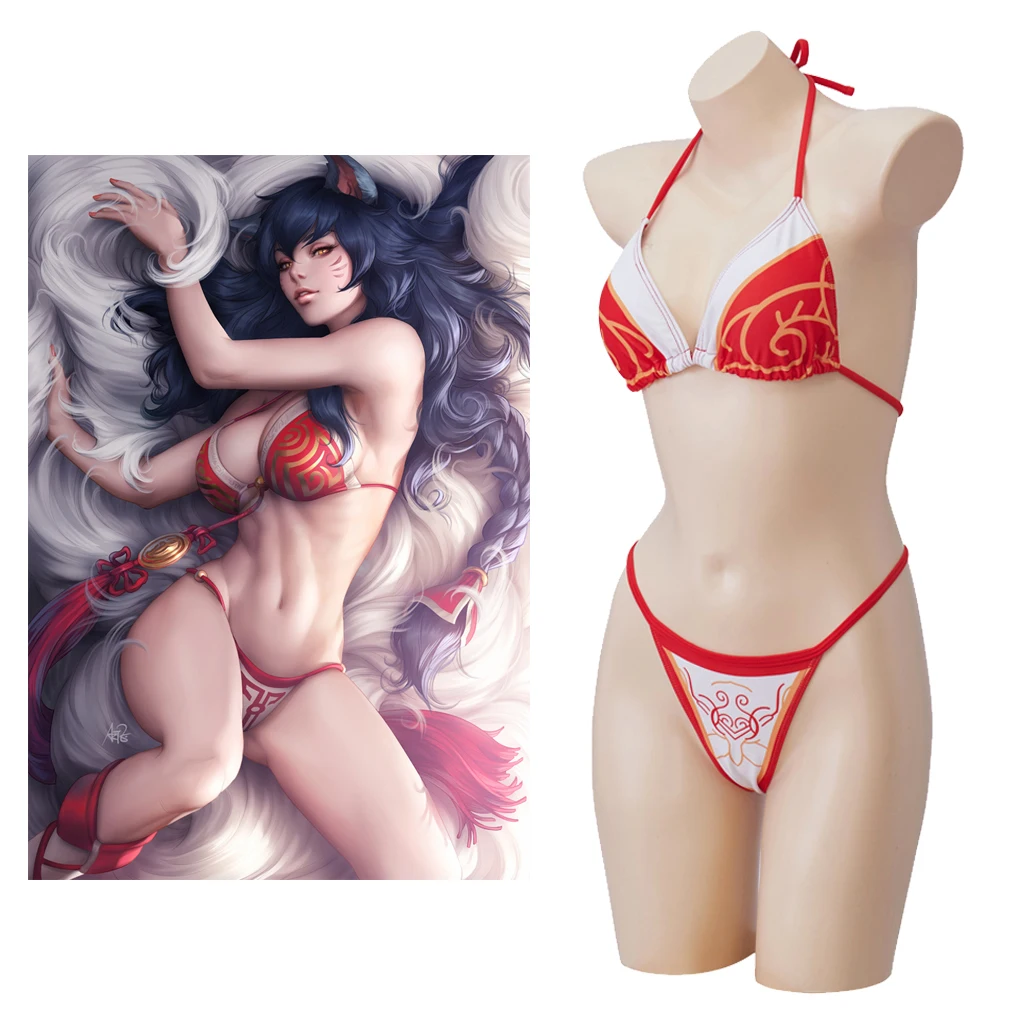 

Game LOL Ahri Inspired Cosplay Costume Swimsuit Ahri Red Sexy Bikini Set Ahri Swimsuit Women Girls Ahri Sexy Suit For Halloween