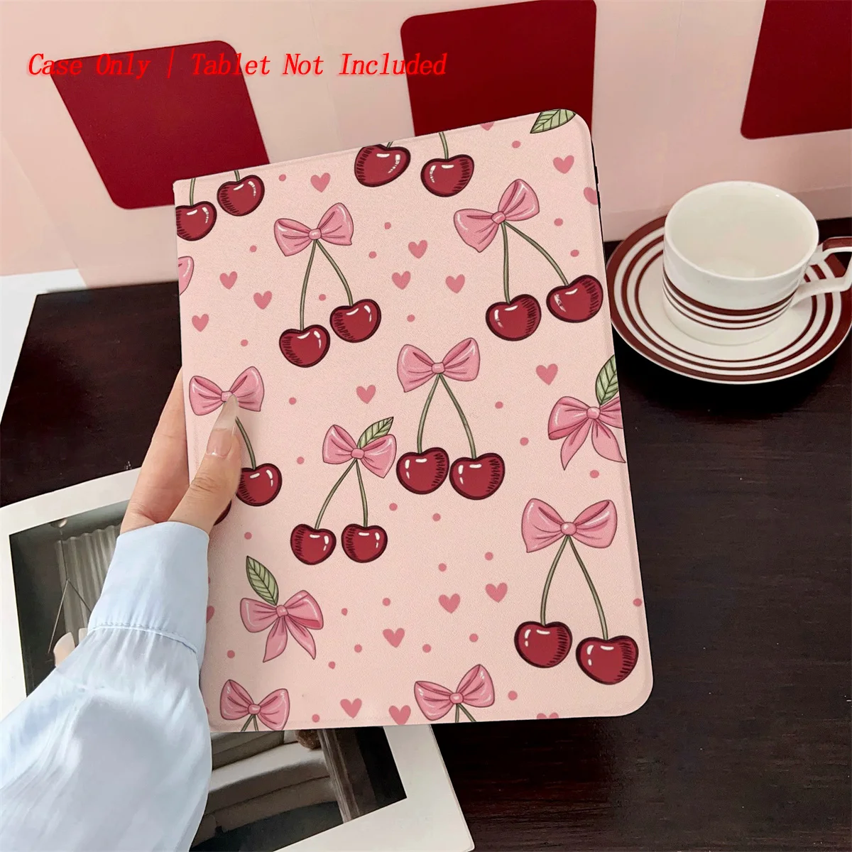 

Chic Pink Bowknot & Red Cherry Fruit Design iPad Case for Pro 11 6th Gen/Air 5 10.9/Mini 5 7.9 Shockproof Cover with Hand Strap