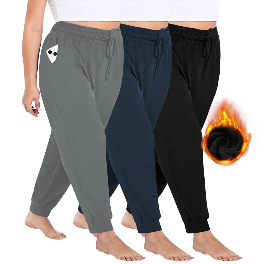Women Plus Size Fleece Lined Jogger Pants 1XL-5XL Drawstring Elastic Waist Cuffed Sweatpants Warm Casual Sports Trousers
