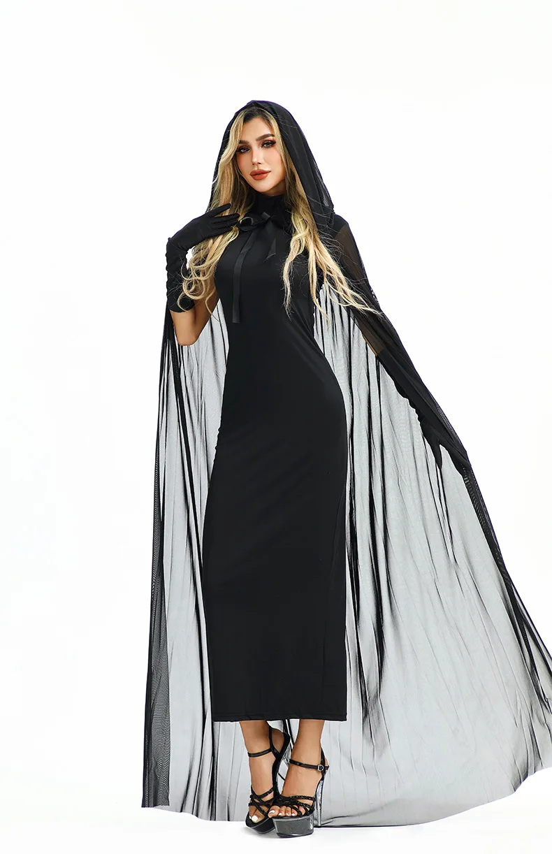 Robe Sorcière Gothique Noire avec Cape à Capuche et Gants – photo 6