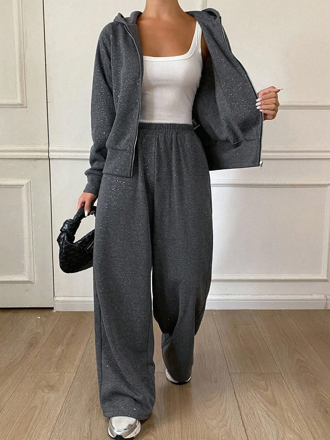 DAZY 여성 캐주얼 후드 스웨트셔츠 스웨트셔츠와 와이드 레그 팬츠 2피스 세트, 가을