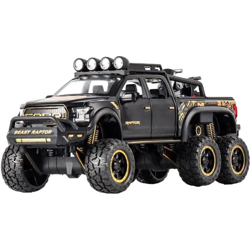 Ford Raptor F150 – grande roue en alliage moulé sous pression, modèle de voiture avec son et lumière, jouets pour enfants, cadeaux de noël, 1:28
