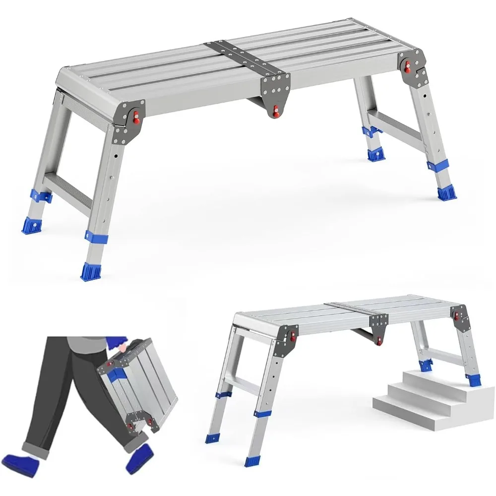 

Folding Work Platform for Adults, Aluminum Foldable Step Stool Adjustable Height, Lightweight and Durable Portable Outdoor Alumi