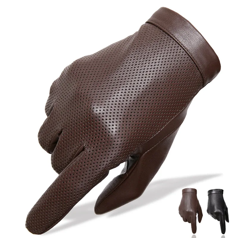 

Hollow Breathable Single Layer Goatskin Gloves Non Unlined Slip Genuine Leather Motorcycle Driving Cycling Protection Breathable