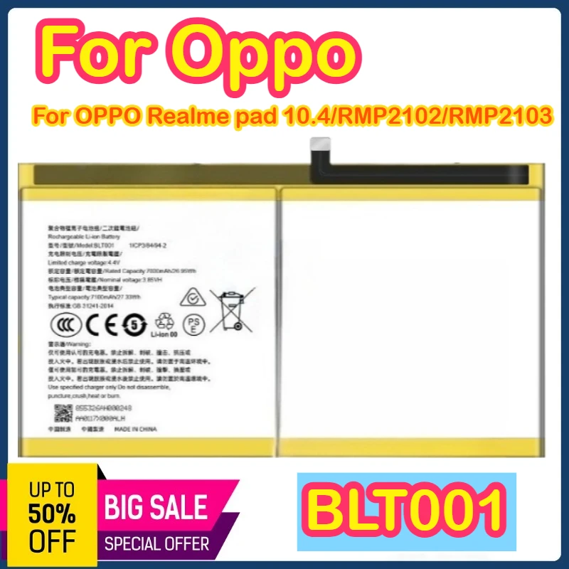 

BLT001 7100mAh 3.85V For Oppo Realme Pad 10.4 RMP2103 RMP2102 7100Mah Tablet Battery High-Efficiency Durable