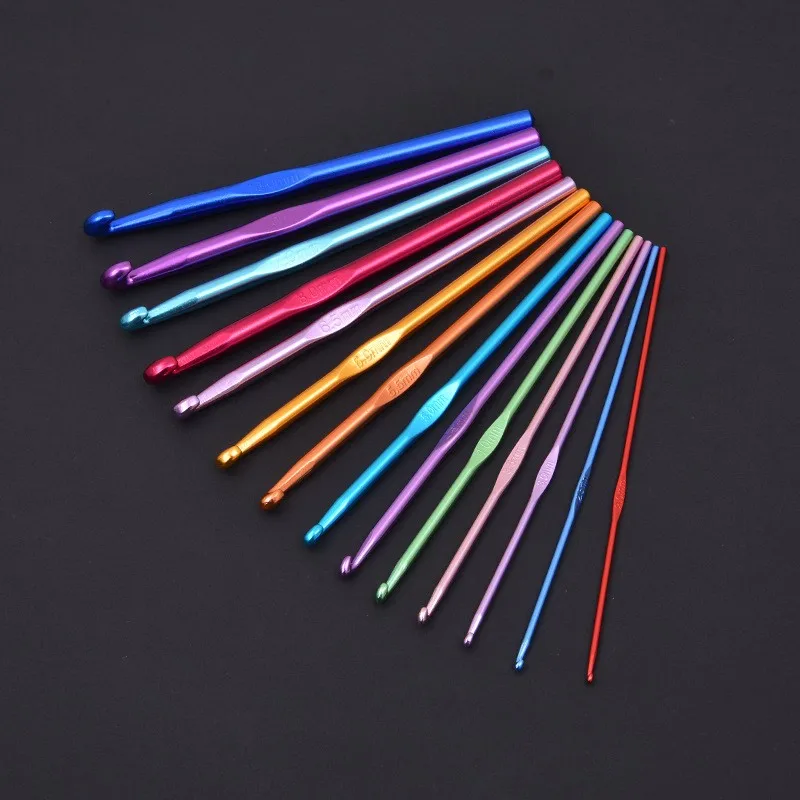 14PCs Colorful Alumina Single-Head Crochet Knitting Tool Sweater Needle Weaving Hook Needle Set