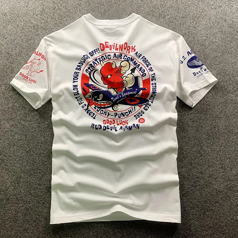 T Shirt Man Cartoon Devil Flying vintage Logo Printing Summer Outdoor Street Daily Short Fashion Sleeve O-Neck Tops