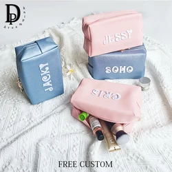 Custom Initials Fashion Cosmetic Bag Zip PU Leather Waterproof Travel Make Up Bag Luxury Personalize Letter Lipstick Storage Bag