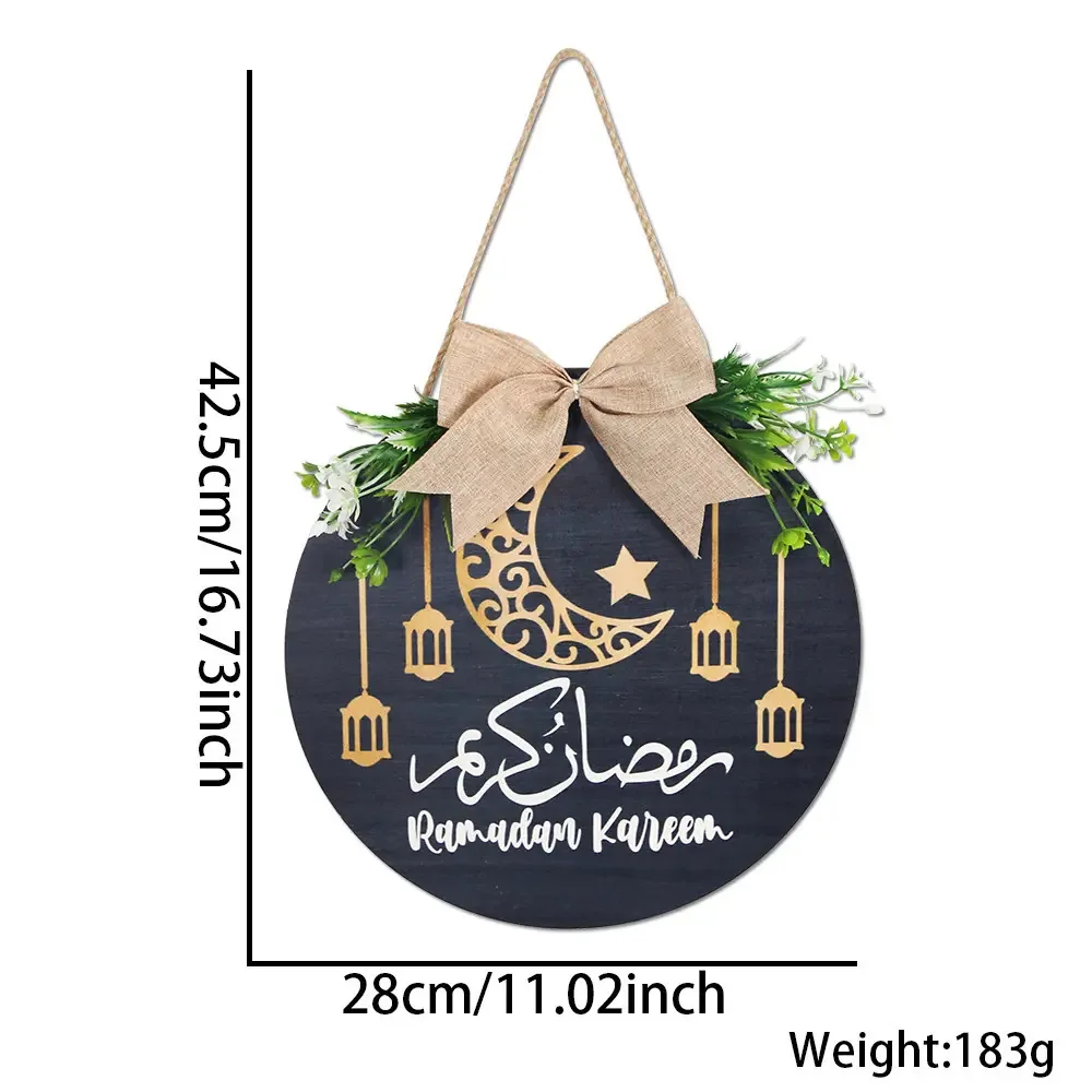 

D28/32cm Eid Mubarak Pendant Wooden Muslim Ramadan Festival Decoration Door Sign for Garden Courtyard Gate Eid-ul-fitr Decors