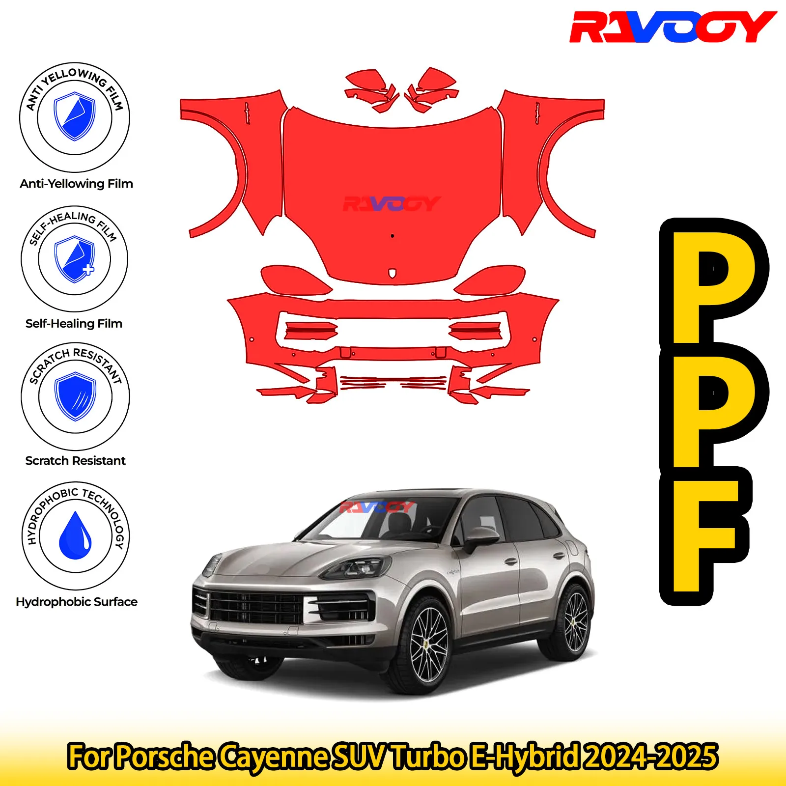 

For Porsche Cayenne SUV Turbo E-Hybrid 2024-2025 Glossy Matte Black Precut front PPF Kit Paint Protection Film