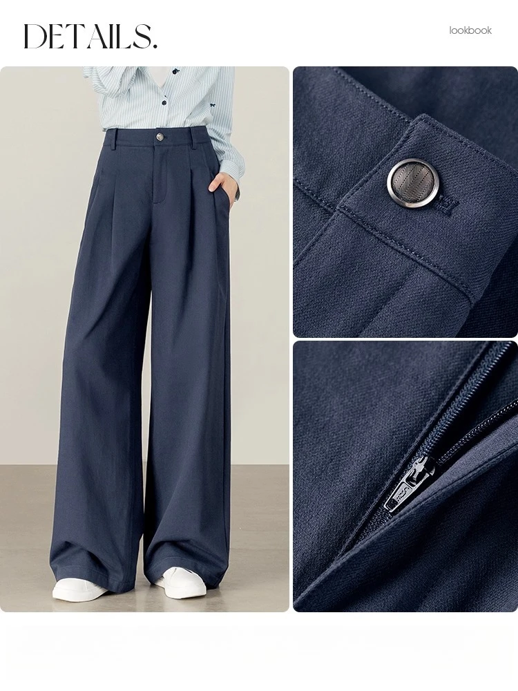 SENTUBILA Women's Wide Leg Pants 2025 Autumn 100% Cotton Loose Trousers With Pockets Office Lady For Woman Bottoms 153KD1761