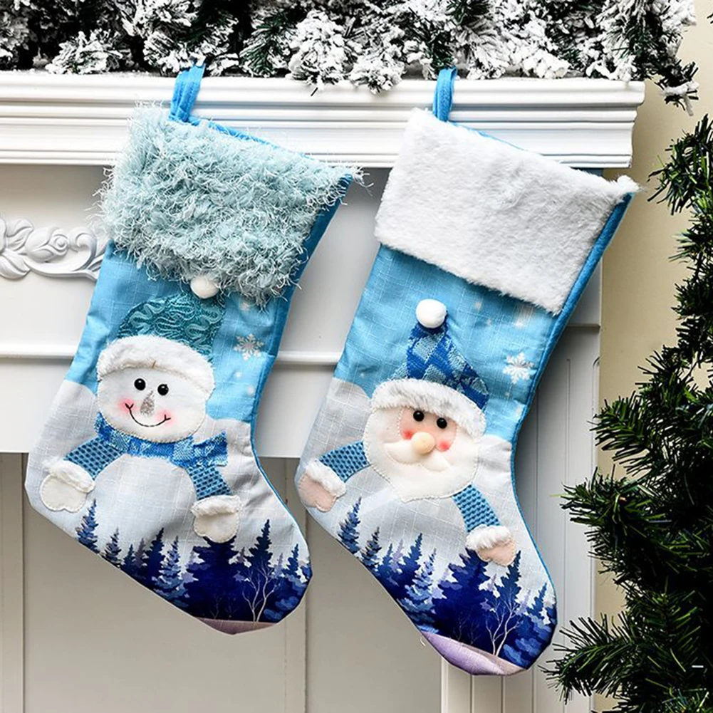 

Decorate Xmas Stocking Sock Home Decoration Indoor Knit Santa Candy Doll Hanging Decor 47*30cm Blue Christmas Tree