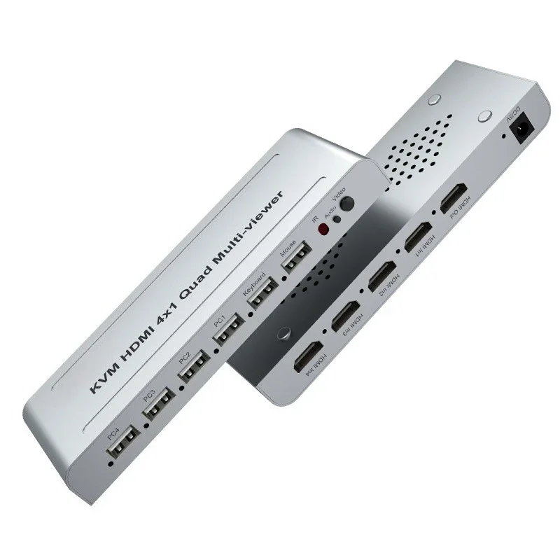 KVM HD 4X1 Quad Multi Viewer Switch 4 in 1 out Video Processor Screen Multiviewer Seamless 1080P Supports USB Keyboard Mouse