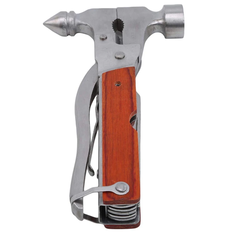 

ABMV-Multifunctional Tool Camping Survival Hammer Wood Inlaid Handle Metal Portable Multifunctional