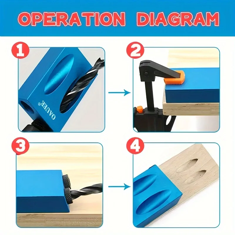 Woodworking Tools Pocket Hole Screw Jig Locator Drill Bits Set - 15 Degree Angle Drill Guide, 7/8/14/15/28/34PCS Hole Puncher