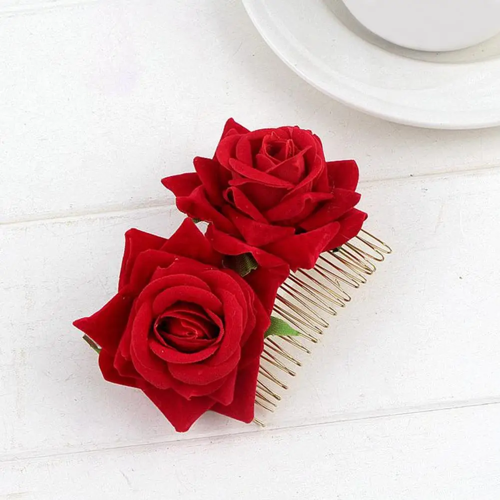 Simulation Flower Women Hair Comb Realistic Anti-slip Rose Hairpin Elegant Anti-deformed Pointed Teeth Hair Clip