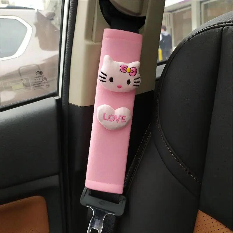 HelloKitty Car Seat Belt Protective Cover Anti-strangle Kawaii Cat Head Love Plush Seat Belt Protective Cover Car Decoration