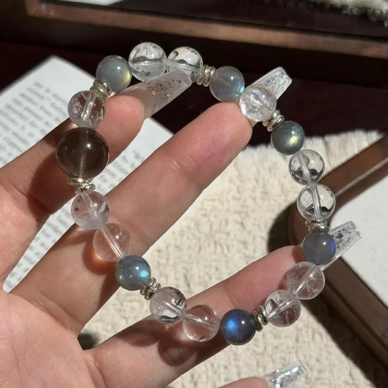 Natural crystal Duobao bracelet, men's and women's white crystal gray moonlight crystal bracelet, stable emotion, lucky