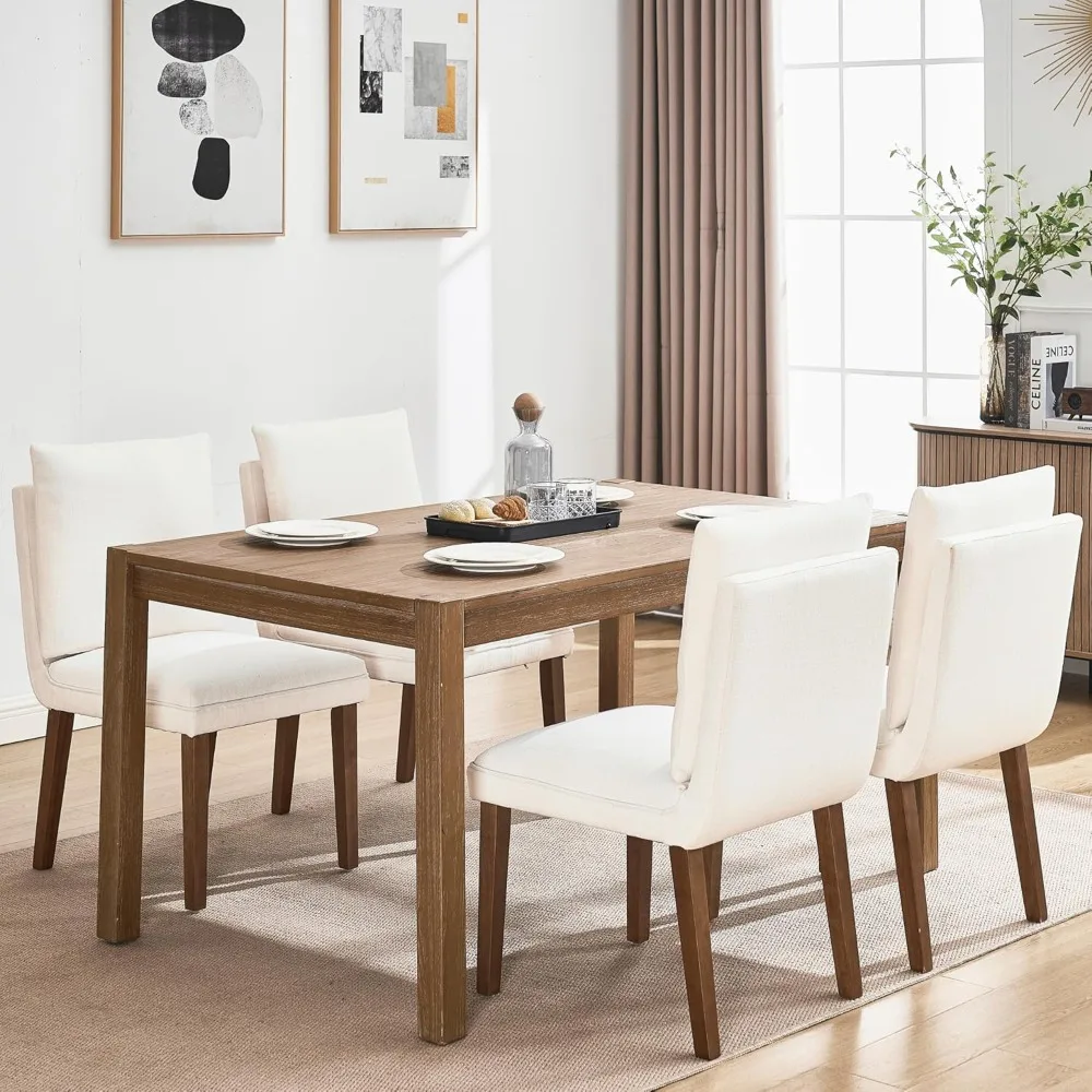 Dining Chairs Set of 4 with Removable Back Cushions,Modern Linen Upholstered Dining Chairs for Kitchen,Dining Room,Living Room,