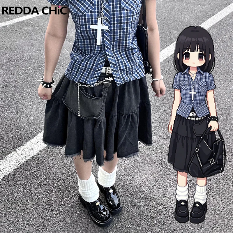 

Женская джинсовая юбка REDDACHiC с низкой посадкой, рваная, А-силуэта, свободного кроя, с оборками, длинная, в стиле карго, ретро, для повседневной носки