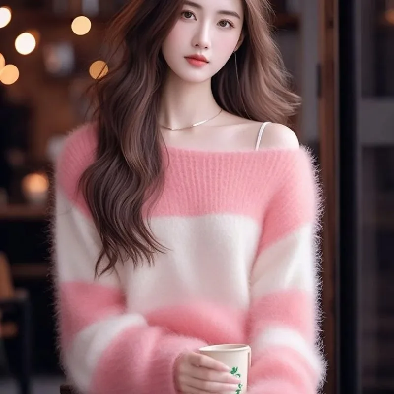 Fashion Striped Knitting Pullovers Women Autumn Winter Simplicity Office Lady Sweater Casual Trend All-match Loose Knitwear Tops