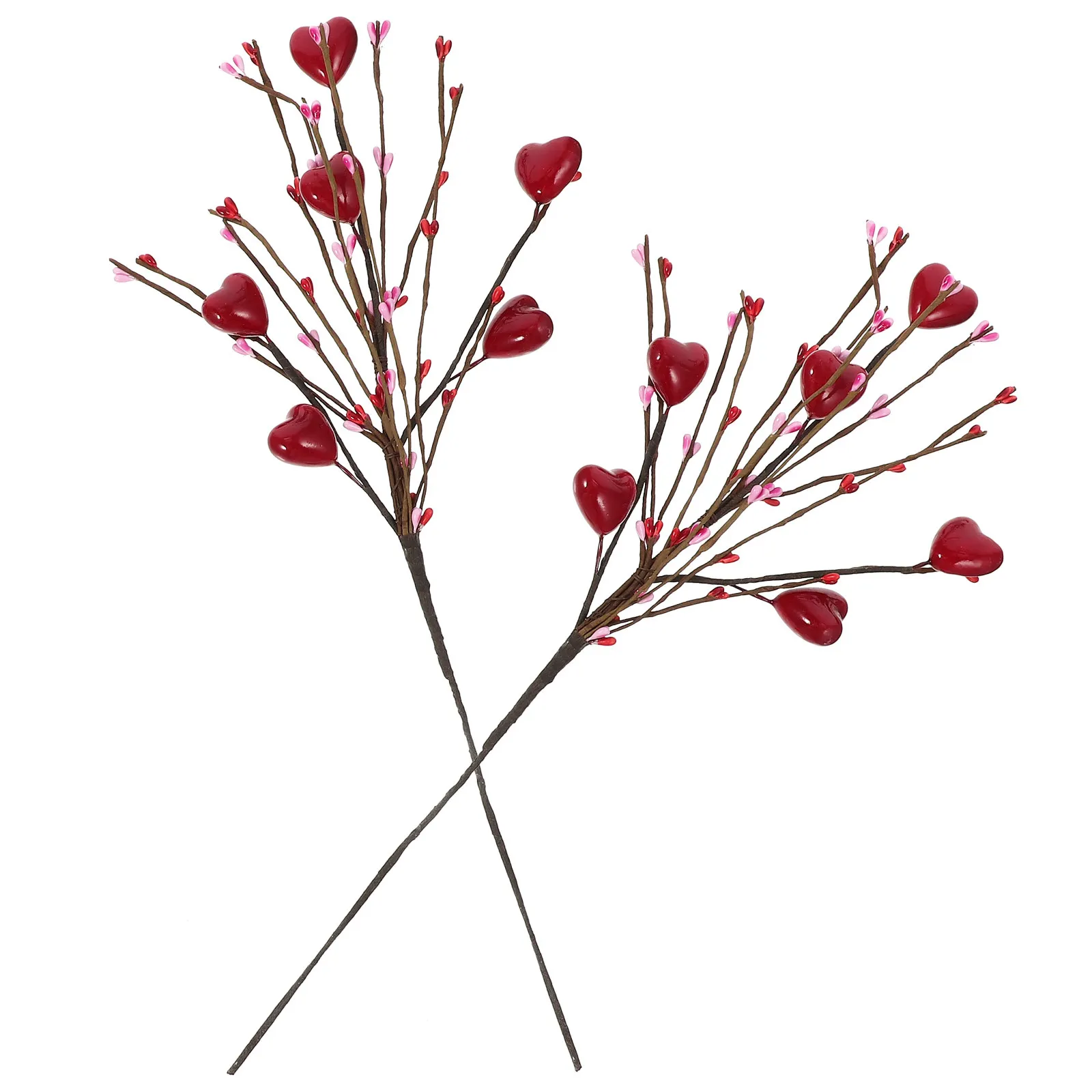 

2Pcs Valentine's Berry Stems with Heart Shape Premium Foam Vase Filler Ornaments for Wedding Holiday Photography Decor