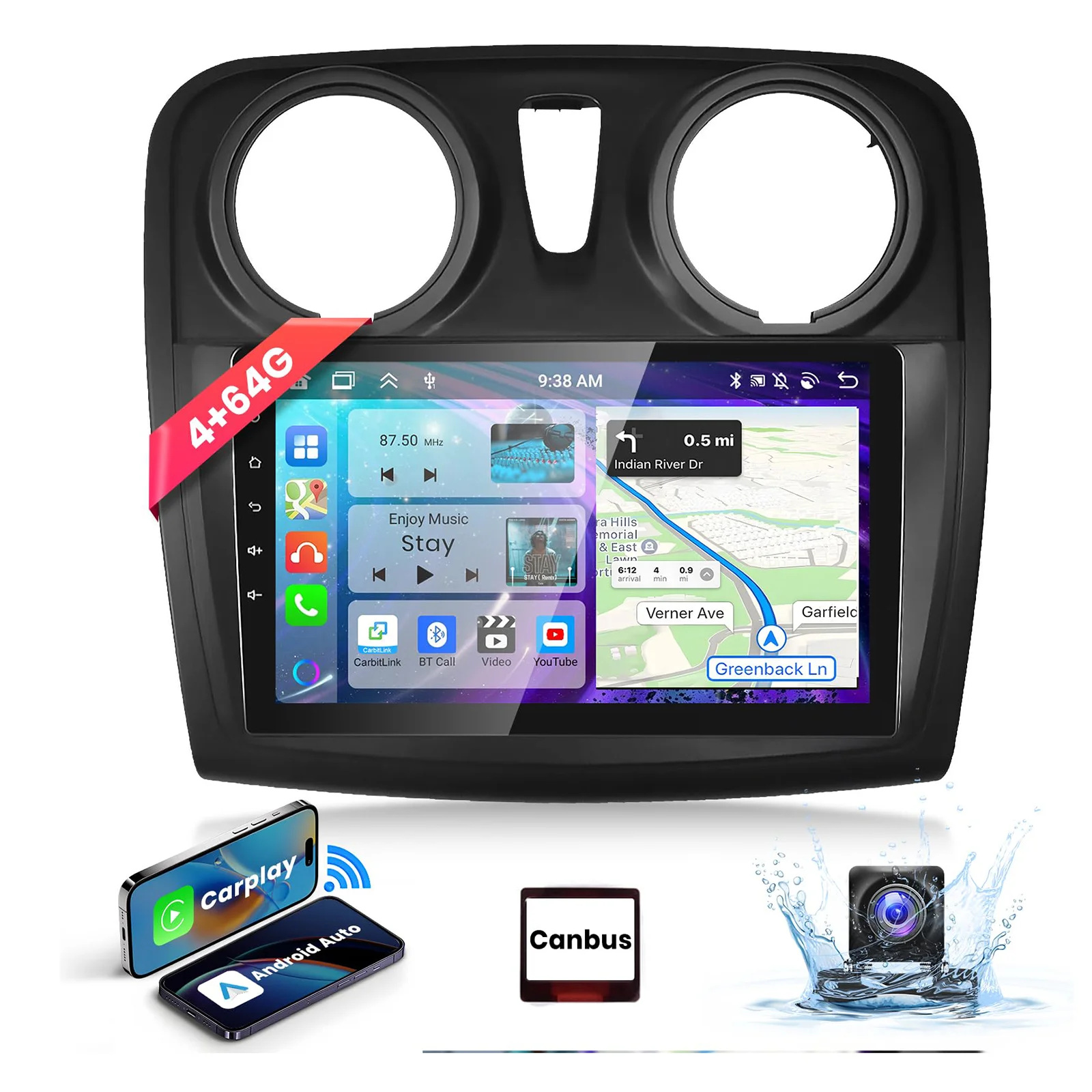 

9’’ Android car radio for Renault Dacia Sandero 2 B52 2012-2019 screen stereo, Carplay,Android Auto, Bluetooth,FM RDS radio,SWC