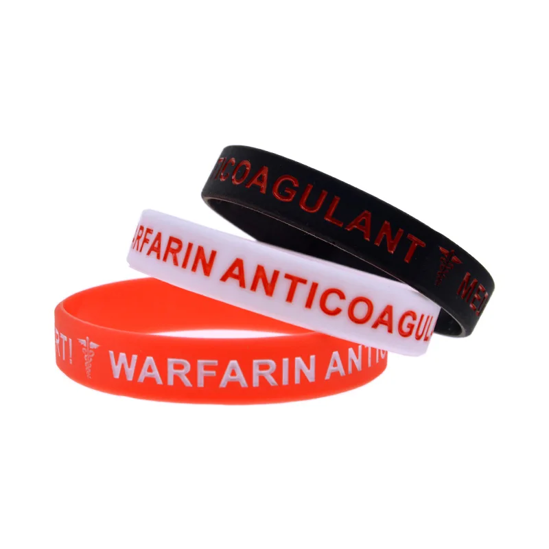 1 PC Warfarin Anticoagulant Silicone Wristband Medical Alert Rubber Bangle Adult Size