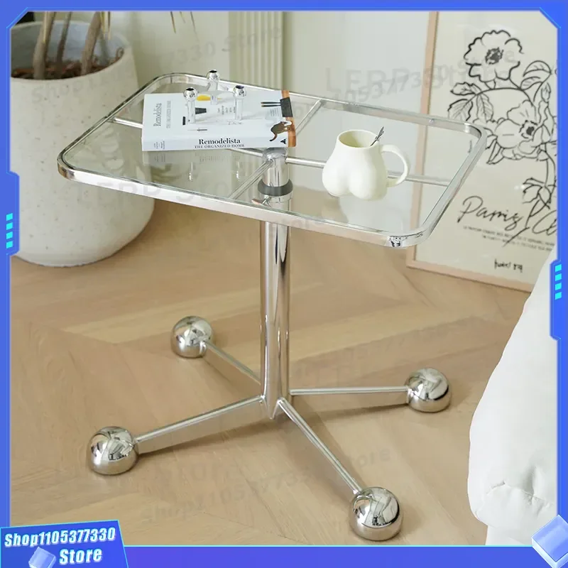 Nordic Bauhaus Moon Side Table Stainless Steel Glass Small Movable Lifting Sofa End Table for Living Room Modern Medieval