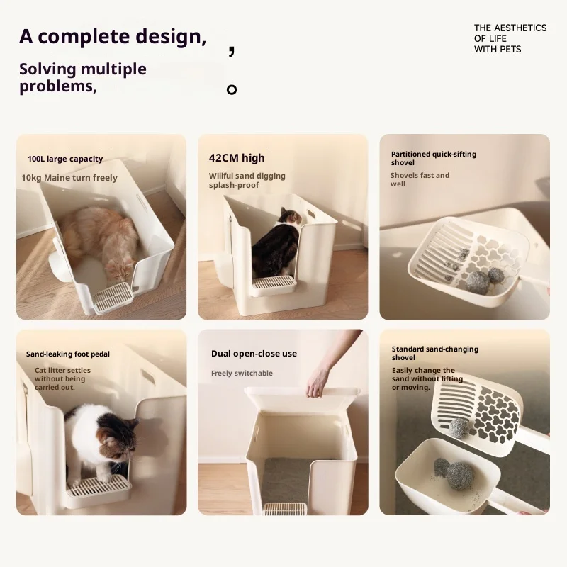 Caja de arena semicerrada extra grande antisalpicaduras para gatos - imagen 5