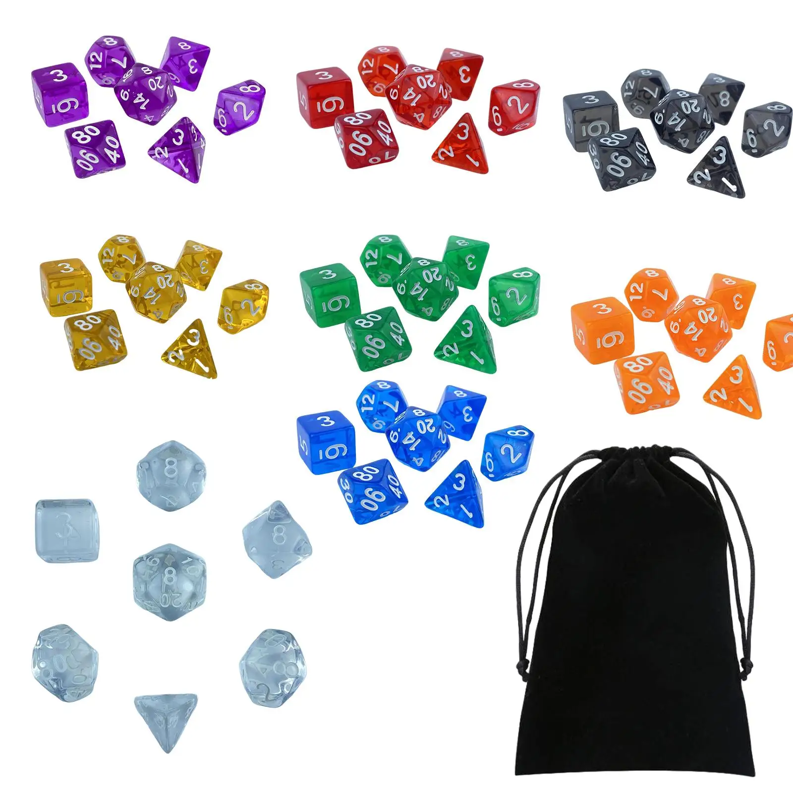 70Pcs Acrylic Polyhedral Dice Set D4-D20 for Role Playing Bar Toys , Multi Color, 2cm