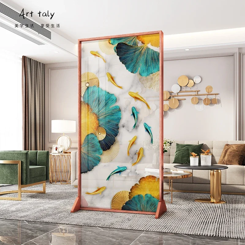 Light luxury glass screen partition living room entrance entrance porch simple movable block aluminum alloy European elk