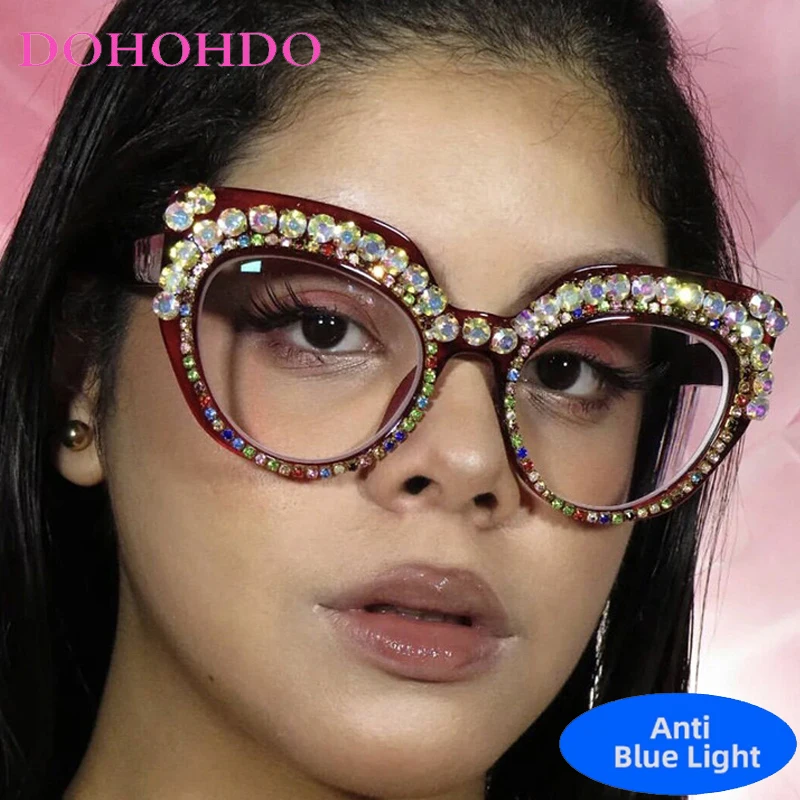 

Vintage Oversized Cat Eye Rhinestone Designer Blue Light Blocking Glasses Women Men Optical Spectacle Protection Eyeglasses Очки