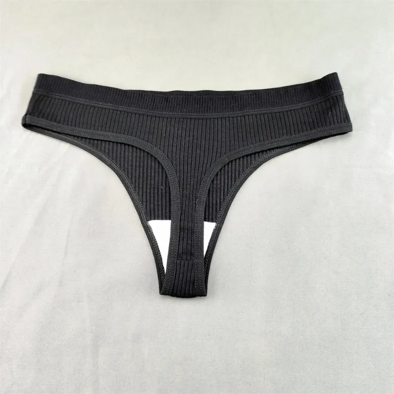 2PCS/Set Classic Black White G-string Panties Women's Cotton Thong Underwear Sexy Panty Female Underpants Solid Color