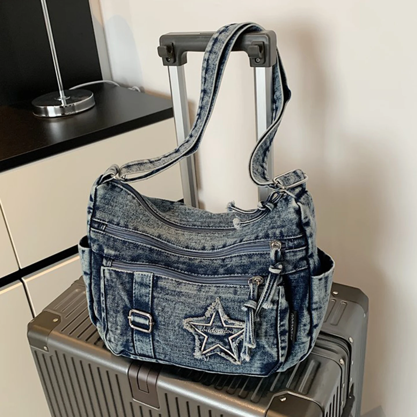 2025 New Fashion Versatile Denim Multi-Layer Small Square Bag Commute Casual Travel Large Capacity Single Shoulder Slant Bag