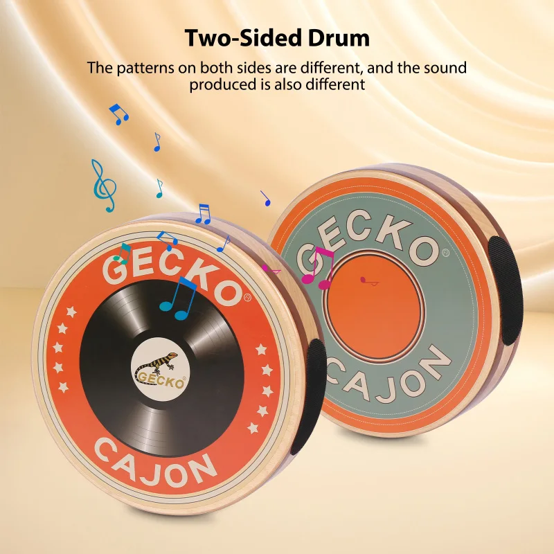 GECKO Cajon Wooden Drum Flat Hand Drum Single Board Percussion Instrument with Carrying Bag Portable Box Drum