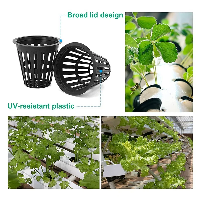 110 Pcs Black Plastic Slotted Mesh Net Plant Cups Pots For Hydroponics/Aquaponics/Orchids 70MM