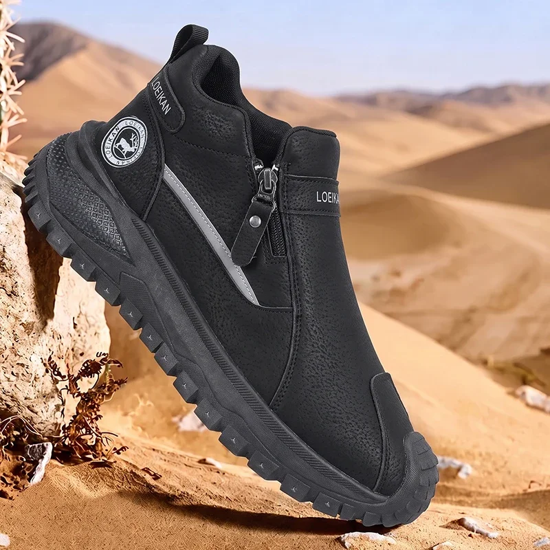 Herrenmode Stiefeletten High-Top-Schuhe mit seitlichem Reißverschluss, rutschfeste, dicke Sohle, Alltagsschuhe für den Freizeitgebrauch – Detail 3