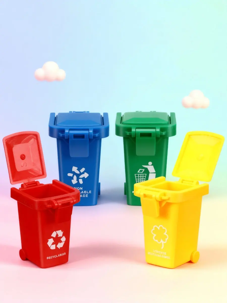 4Pcs Flip Lid Sliding Mini Garbage Can Educational Early Learning Game 2.6x2.4x1.8in Children Cognitive Sorting Plaything