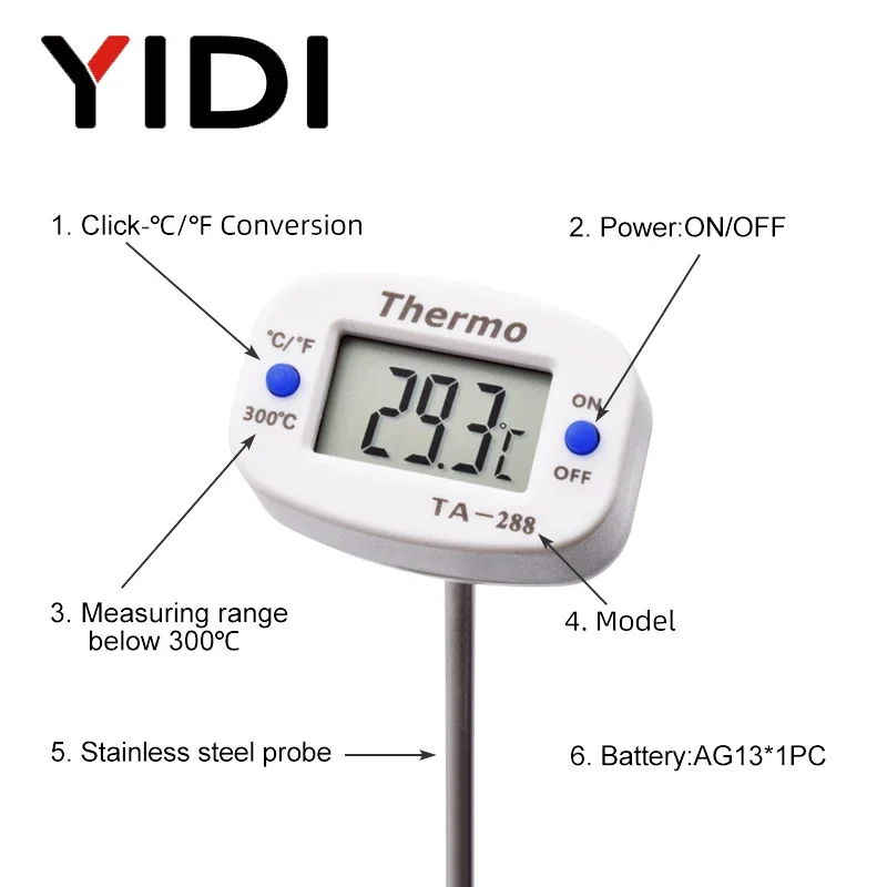 TA288 LCD Digital Food Thermometer BBQ Probe Thermometer Oven Milk Water Oil Kitchen Cooking Temperature Tester Meter Monitor