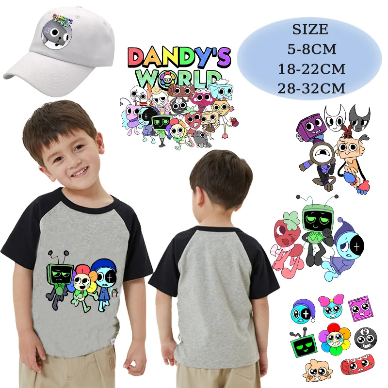 Dandys World ملصقات نقل الحرارة تي شيرت بلوزات القبعات صبي فتاة DIY بها بنفسك لطيف أنيمي متعة بقع نقل ساخن ملصق زين هدية