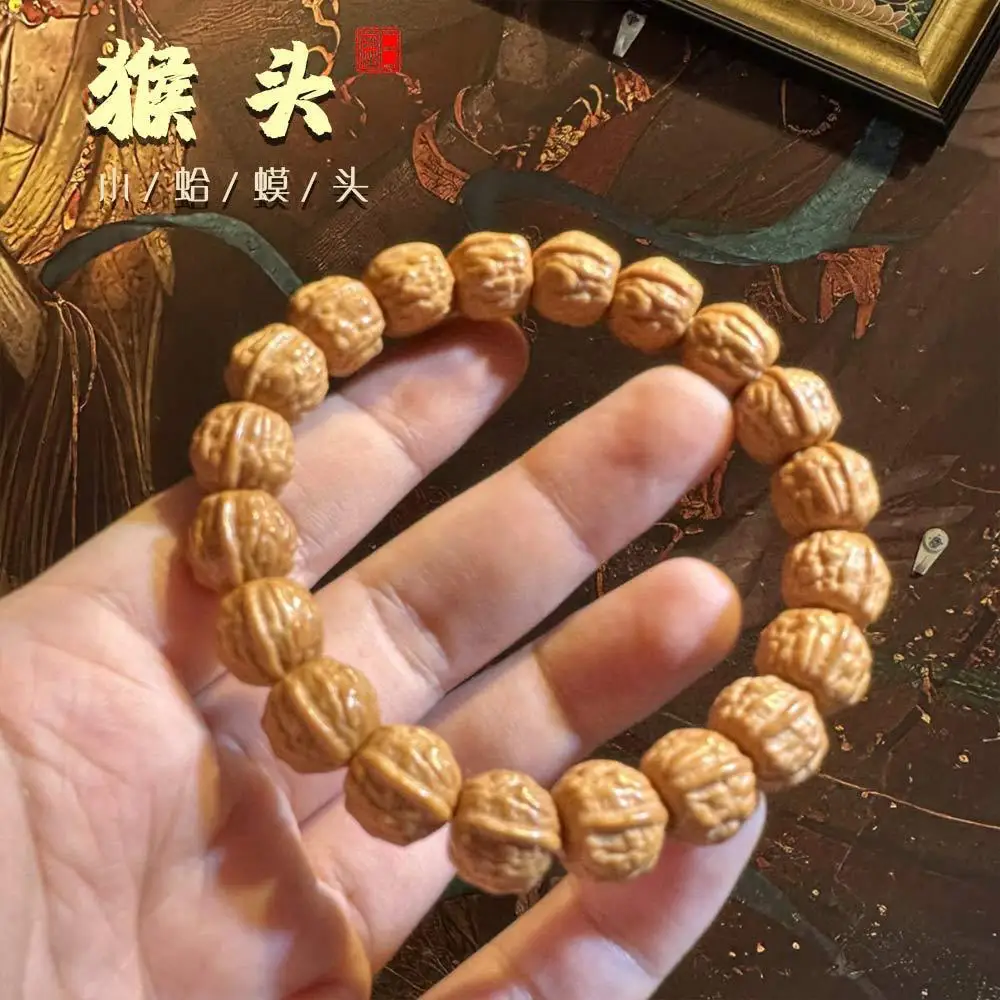 

Exquisite Golden Toad Walnut Carving Single Circle Hand String Short Pile Seed Monkey Head Small Core Peach Wooden jewelry