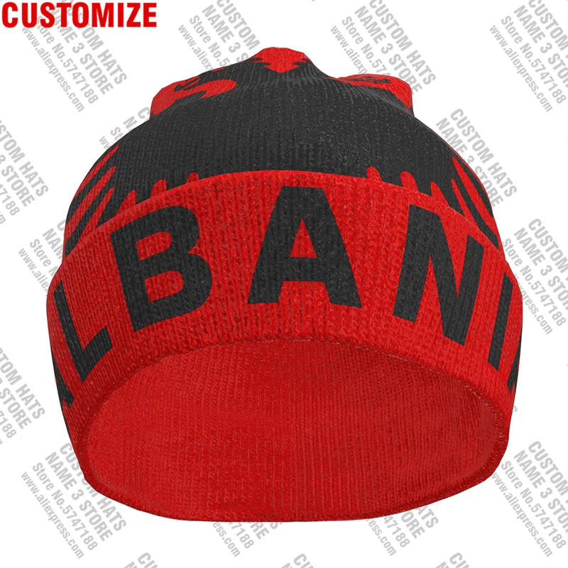 Albania Knitted Hat Free Custom Name Caps Winter Cold Pullover Albanian Shqiperi Alb Flags Knit Keep Warm Hat Al Hip Hop Beanies