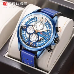 BORUSE Men Chronograph Blue Watch Calendar Mens Business Waterproof Quartz Watches For Men Casual Sport Wristwatch