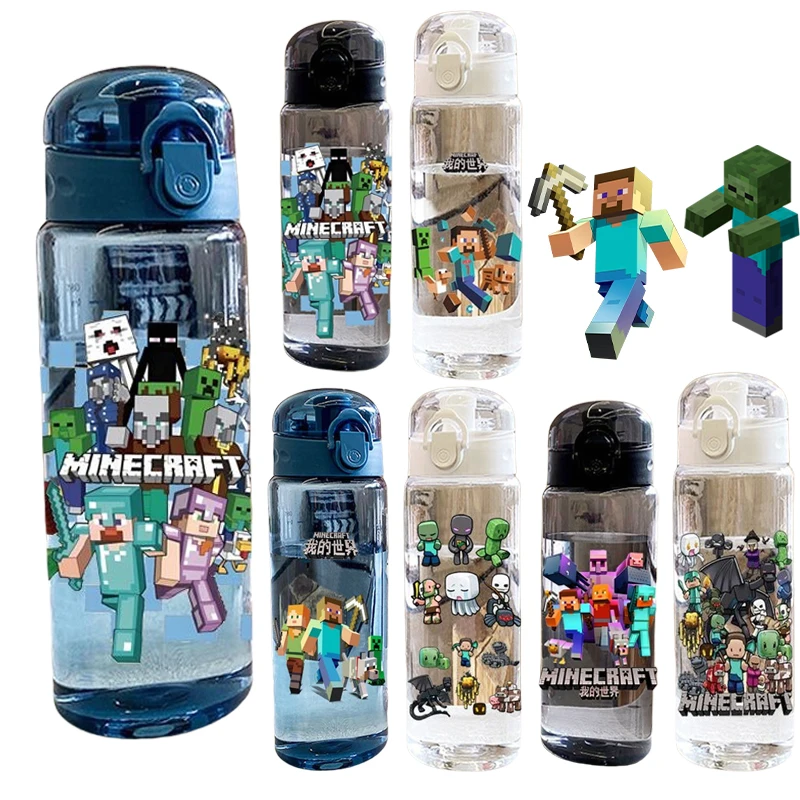 Botella de agua de plástico Minecraft Steve para deportes infantiles, taza de agua portátil con patrón de Anime Mc Pixel, papelería de 780ML