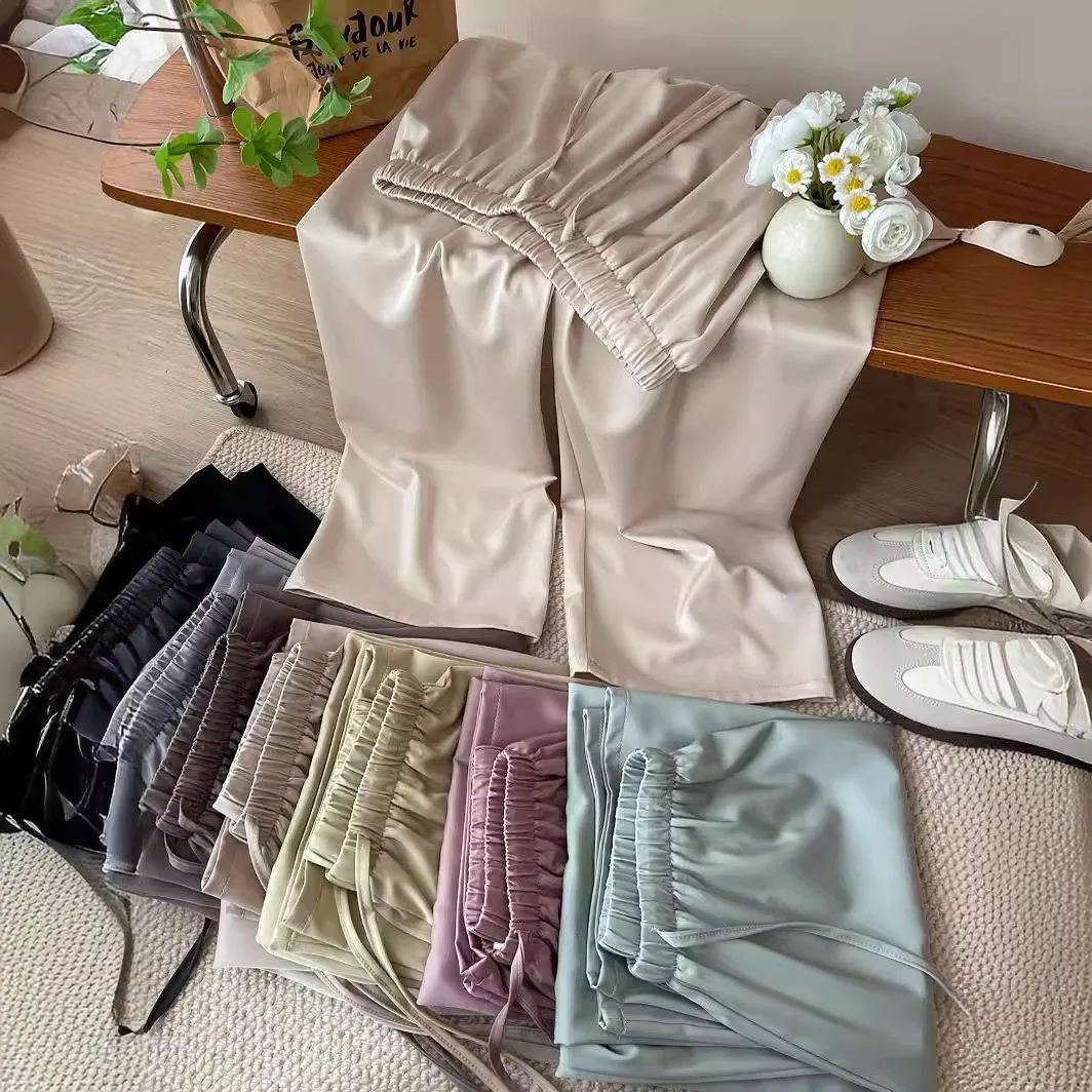 

Ретро-брюки из ацетата и лиоцелла с атласным блеском, широкие, женские, весна-лето, из ледяного шелка, свободные, прямые, повседневные