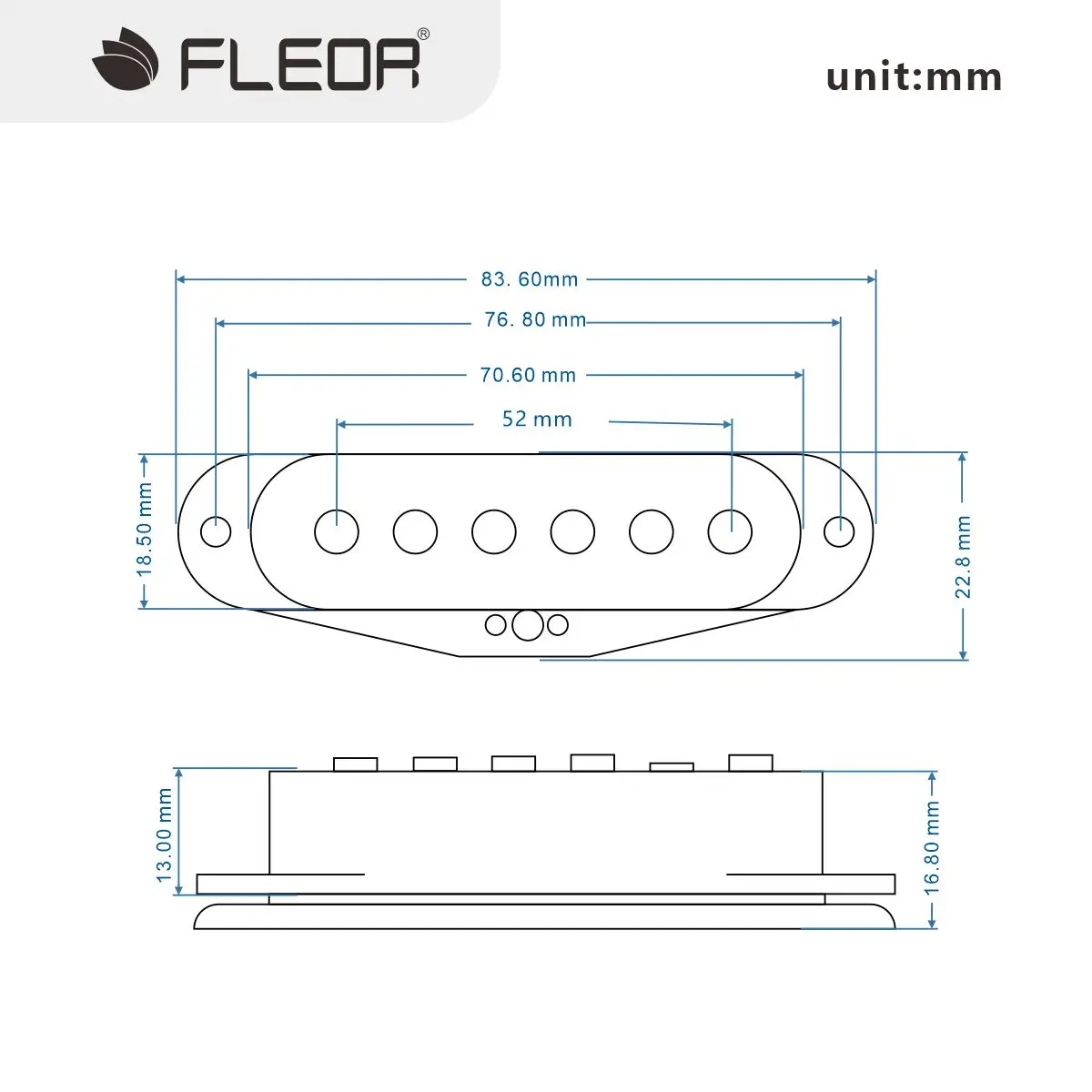 FLEOR 1PCS Alnico 5 Guitar Single Coil Pickup 52mm Staggered Pole Pieces Electric Guitar Pickup