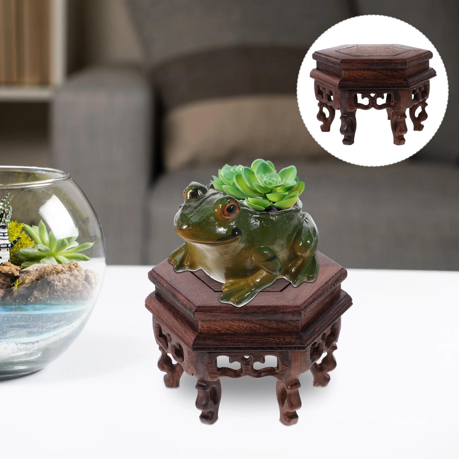 

Chicken Wing Solid Wood Base Hexagonal Flowerpot Storage Rack (small Size) Wooden Plant Riser Pots Stand Holder
