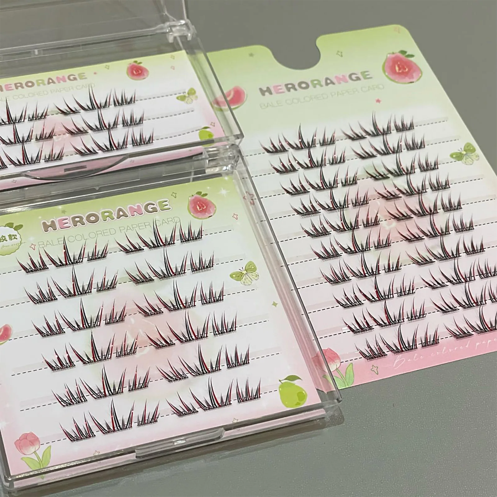 Bunte dunkelrote falsche Wimpern, DIY-Wimpernverlängerung, natürlicher Look, dünne, flauschige, individuelle Wimperncluster, Cos-Make-up-Werkzeug