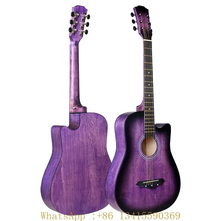 

Cheap OEM Best Acoustic Guitar Black Purple 38inch Linden Wood Cool Shaped Guitars for Beginners